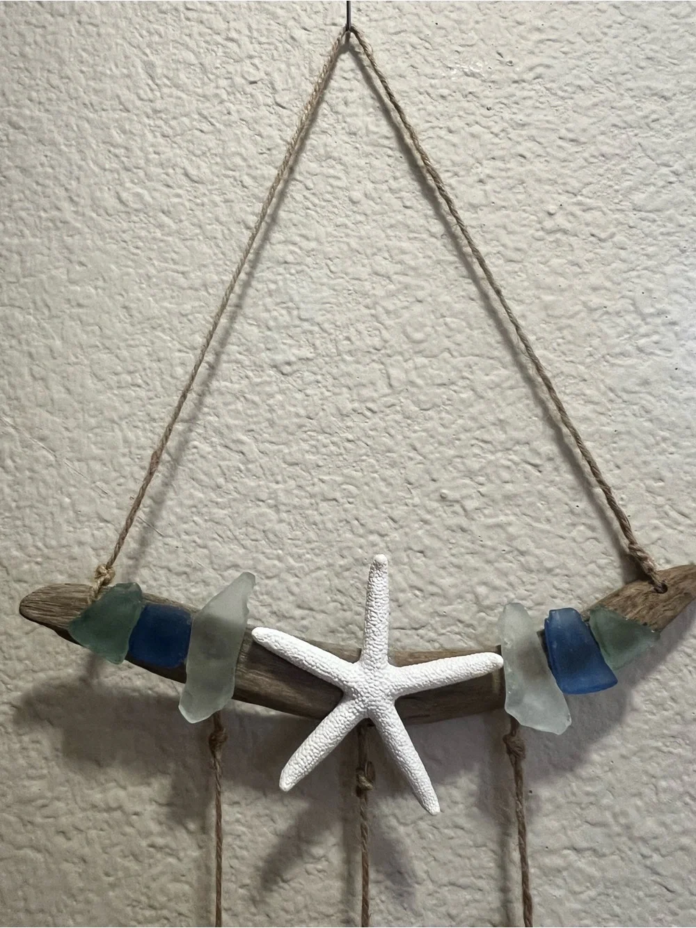 Handmade Driftwood Seaglass Starfish Hanging Wall Decor - Coastal Beach Decor